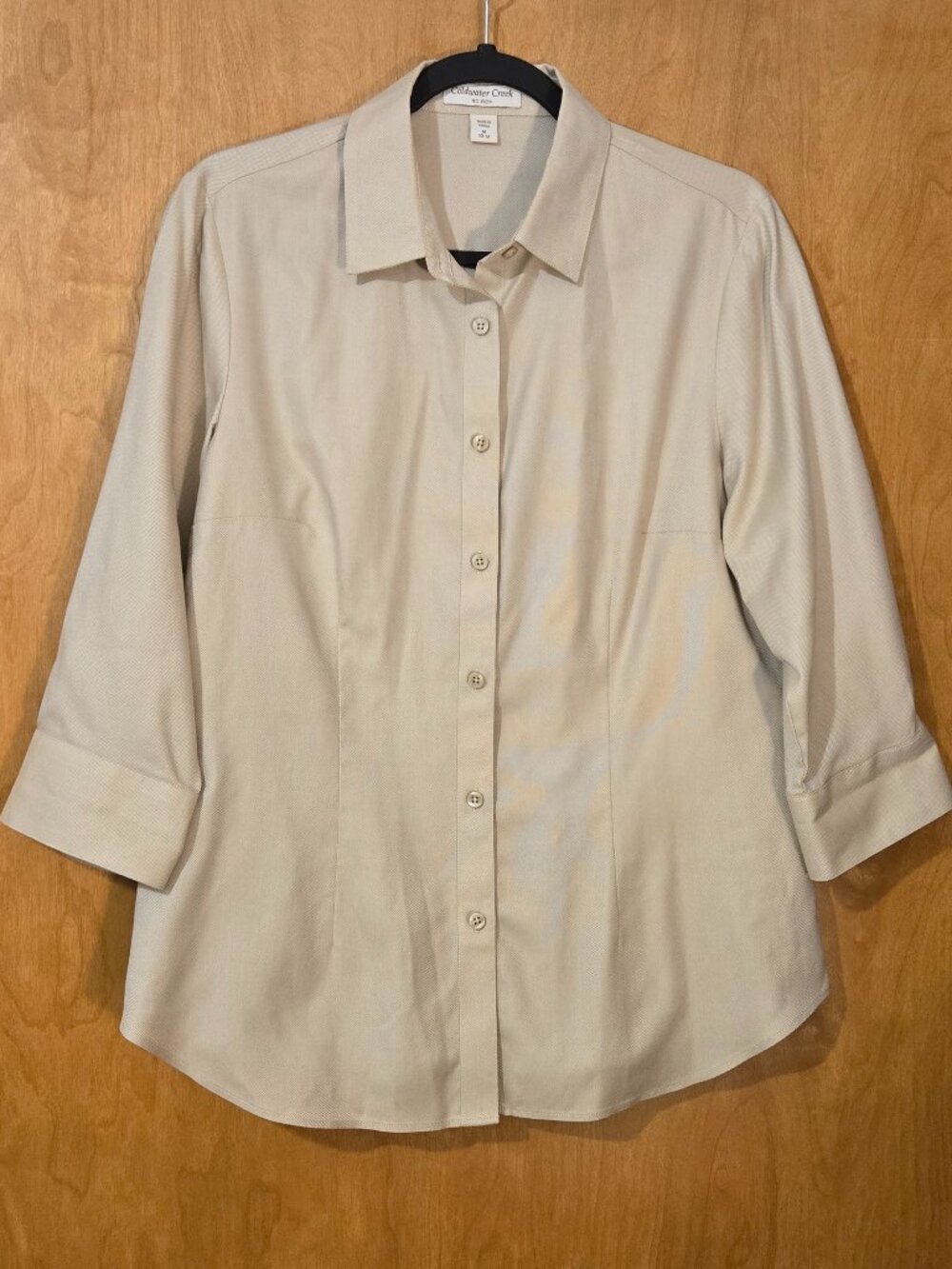 Coldwater Creek Beige Button Down Shirt Size Medium Minimalist Chic Warm Earthy
